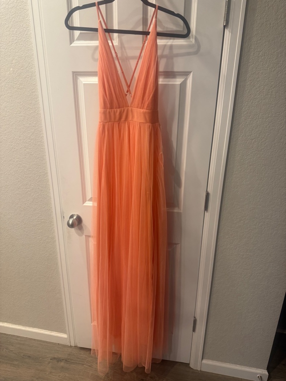 LUXXEL Peach Tulle Maxi Dress NWT Strappy Back Formal Small
